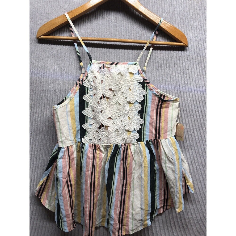 Taylor & Sage Top Size Large Multicolor Stripes Lace Accent Spaghetti Straps NWD